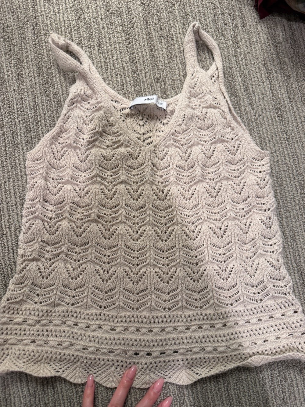 Mango Lace-Effect Knit Camisole in Beige
